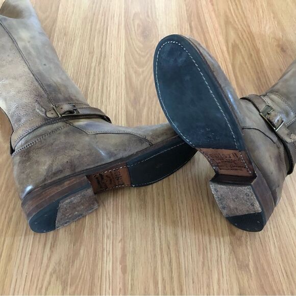 BED STU Brown Tan Leather Cobbler Series Handmade Tall Knee Boots Distressed - Picture 10 of 14